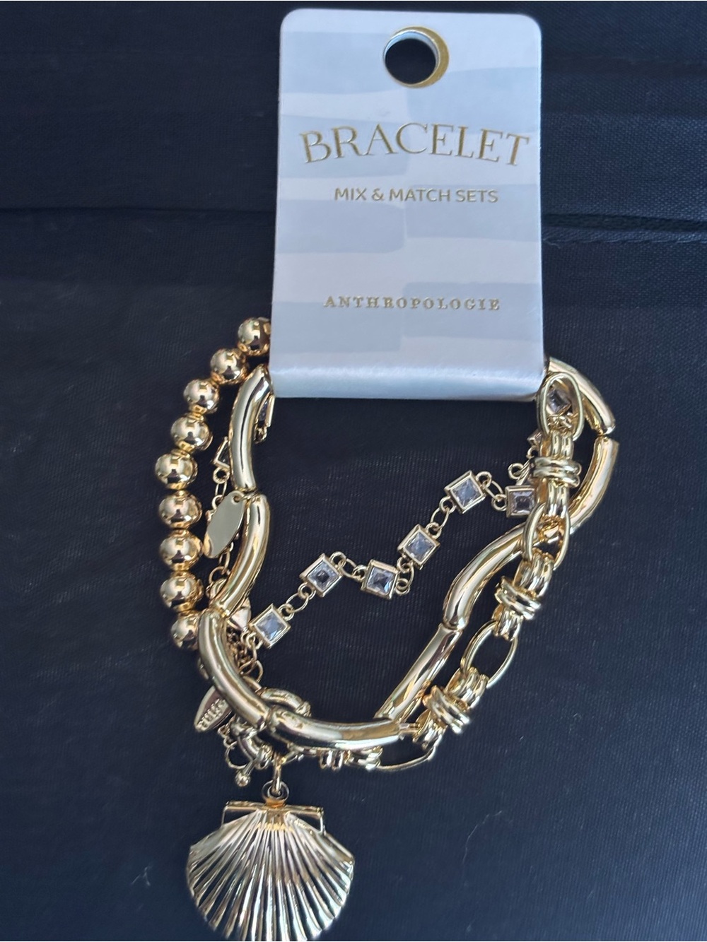 NWT Anthropologie Gold Multi-Chain Shell Charm Bracelet